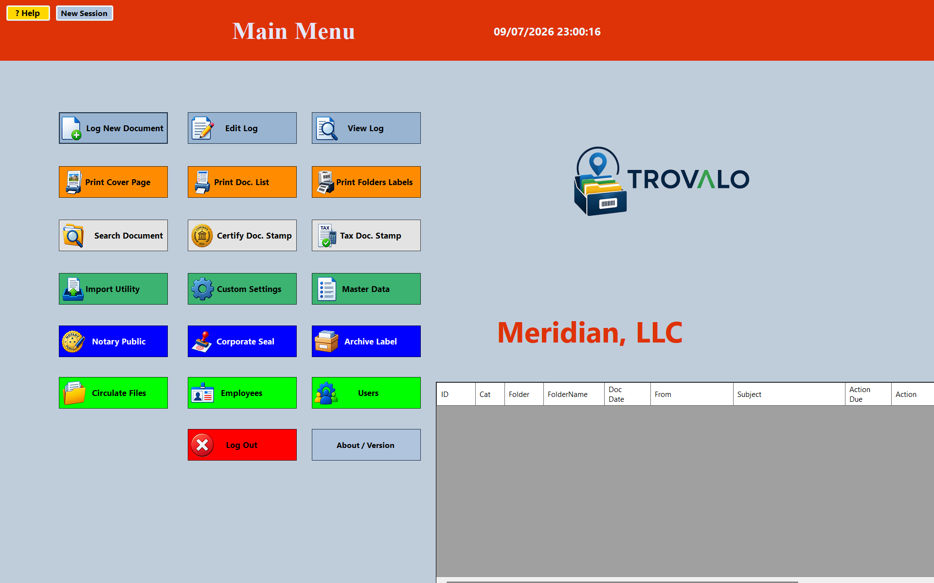 Trovalo software screen
